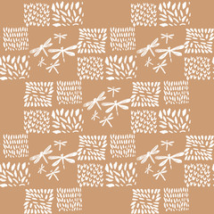 Fototapeta premium Decorative seamless pattern with dragonfly and abstract details. Vector seamless texture.For printing on packaging, textiles,fabric, paper and other materials.Vector illustration,