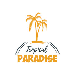 Obraz premium Summer emblem with palms. Design element for logo, label, sign, t shirt. Vector illustration