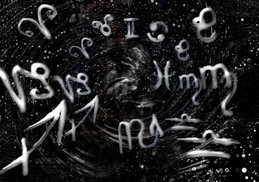 Mystical zodiac signs in space