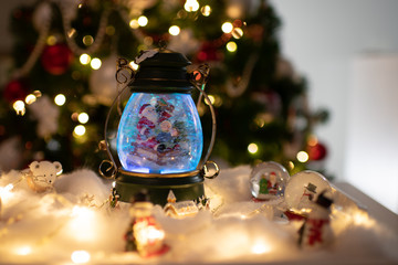 Christmas decoration, snow dome, globe with table decoration