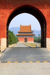 grand palace gate and stone floor in the Eastern Tombs of the Qing Dynasty, China...