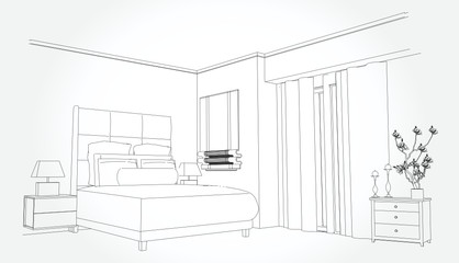 Linear Sketch Of An Interior Room Plan Sketch Line