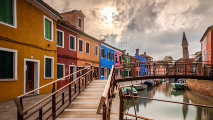 Fototapeta na wymiar Reflection of colourful houses on the island of Burano