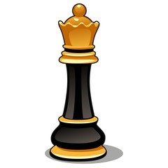 Chess piece black queen isolated on white background. Vector cartoon close-up illustration.