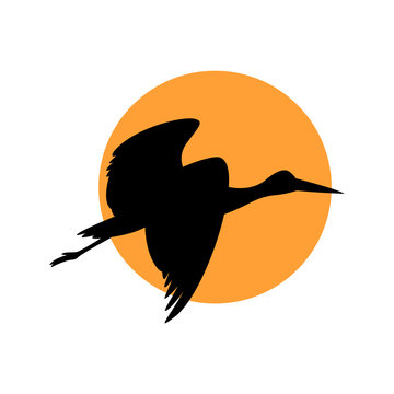 black heron flying , vector illustration ,  black silhouette 