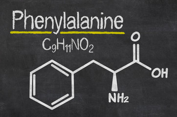 Blackboard with the chemical formula of Phenylalanine