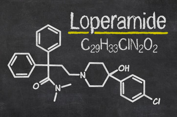 Blackboard with the chemical formula of Loperamide