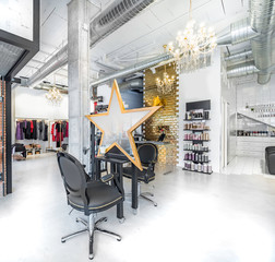 Chairs in a retro beauty salon. Hair salon and make up store, barber shop and manicure interior business