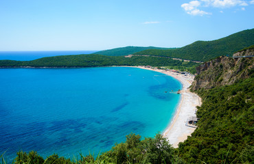 Beach Jaz Adriatic Sea. Top view from mountain. Sunny day