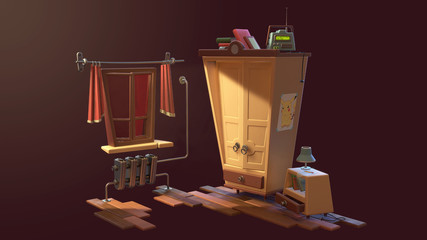 cartoon illustration of living room (day)