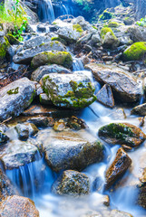 closeup mountain brook rushing through a stones