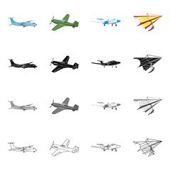 Vector illustration of plane and transport icon. Set of plane and sky vector icon for stock.