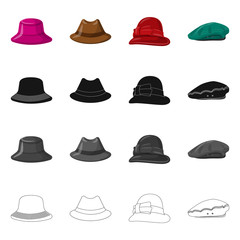 Vector illustration of headgear and cap sign. Set of headgear and accessory stock symbol for web.