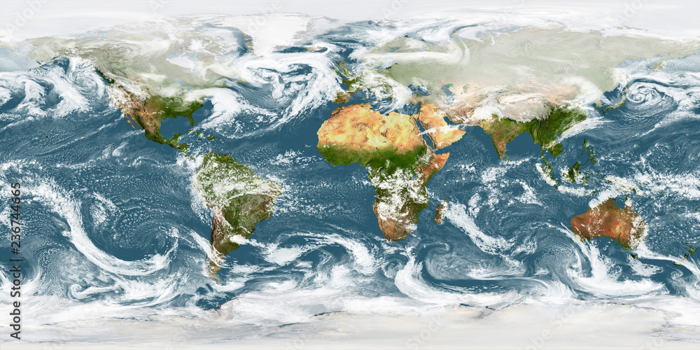 Wall mural equirectangular map of the precipitation on earth planet. seamless animation. elements of this image