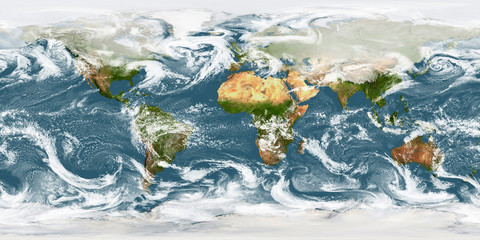 Equirectangular map of the precipitation on Earth planet. Seamless animation. Elements of this image furnished by NASA
