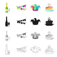 Isolated object of party and birthday sign. Collection of party and celebration vector icon for stock.
