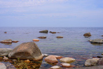 Obraz premium Picturesque coast of Baltic sea with boulders, Saaremaa island, Estonia