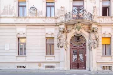 Pecs, Hungary - October 06, 2018: The entrance gate of the building in P&eacute;cs