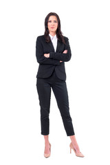Young business woman finance occupation confident and successful. Full body isolated on white background. 