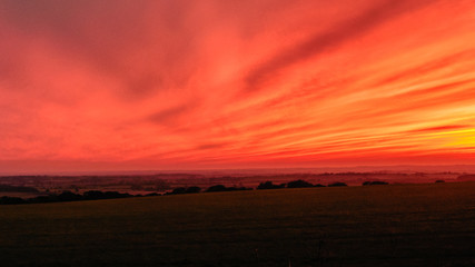 extreme red sunset looking over lincolnshire