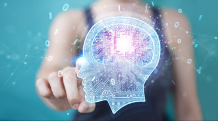 Businesswoman creating artificial intelligence 3D rendering