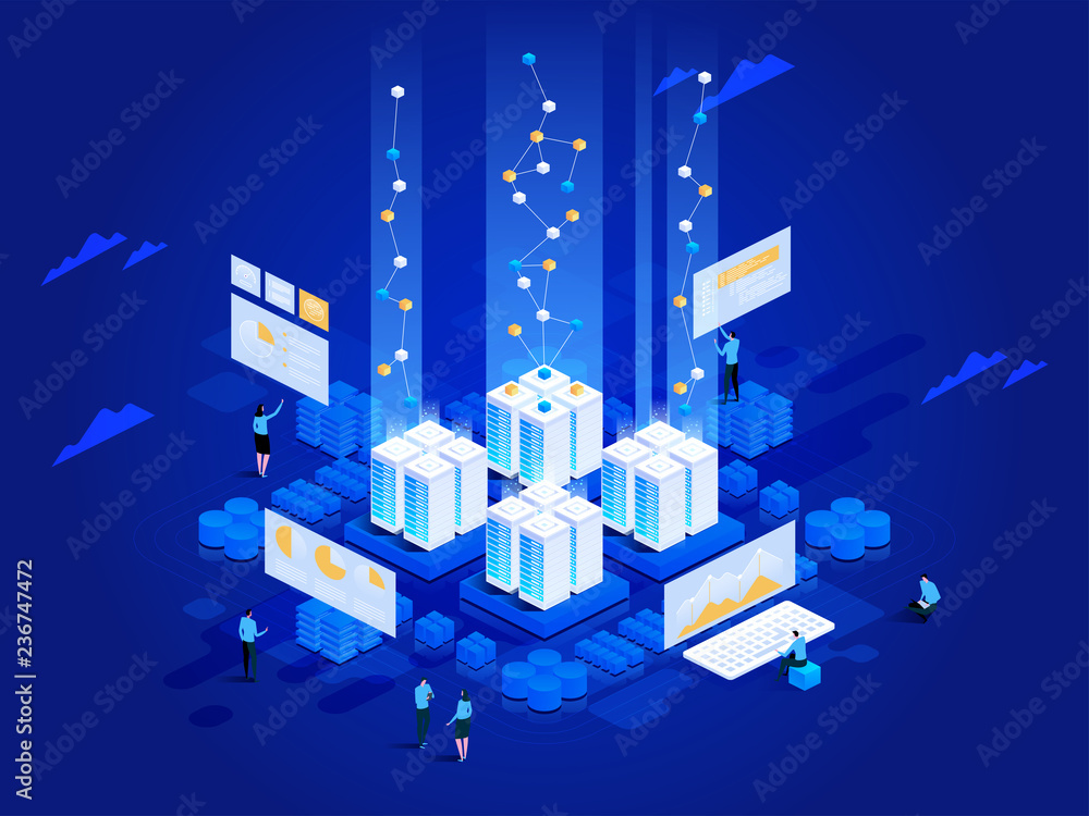 Poster data visualization concept. 3d isometric vector illustration.