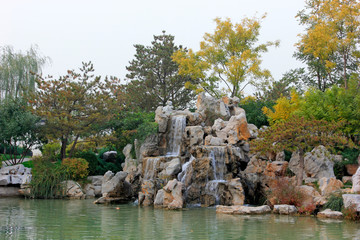 Fototapeta na wymiar Fake rock architecture in a park, china
