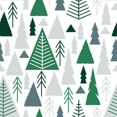 Obraz premium Merry Christmas. A seamless pattern with Christmas trees in the style of flat, naive.
