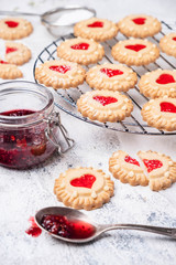 homemade heart shaped jam cookies for valentine's day