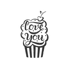 Hand drawn Love you typography lettering poster, isolated. Vector picture for greeting cards, Valentines'Day, Mother's Day, Woman's Day, wedding cards. T-shirt print, fabric print.