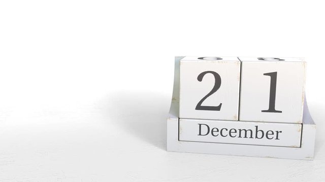 December 21 date on retro blocks calendar, 3D animation