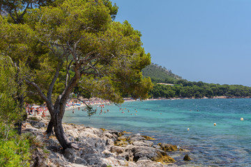 Fototapeta na wymiar Mallorca, Spain - July 19, 2013: View of Playa de Formentor (Platja de Formentor)