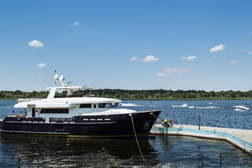 yacht on the dock in the river Dnieper