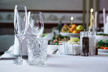 wedding champagne glasses in a restaurant