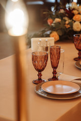 wedding champagne glasses in a restaurant