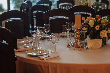 wedding champagne glasses in a restaurant