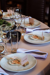 wedding champagne glasses in a restaurant