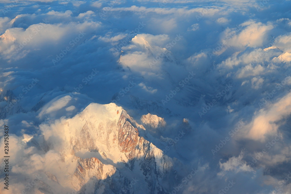 Wall mural aerial view of mont blanc (4,808.7 m / 15,777 ft). highest mountain in the alps.