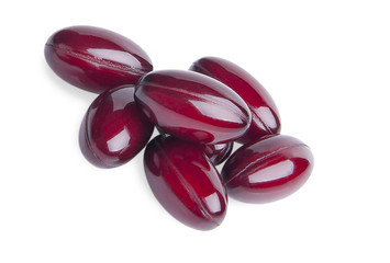Red capsule Vitamin Brain ,supplements on white background