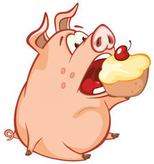 Vector Illustration of a Cute Pig. Cartoon Character 