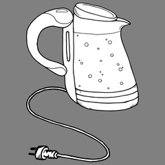 Electric kettle hand drawn. Vector illustration of a teapot. Electric kettle icon.