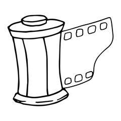 Photo film icon. Vector illustration of photographic film. Hand drawn camera roll.