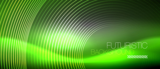 Neon circles abstract background, shiny lines