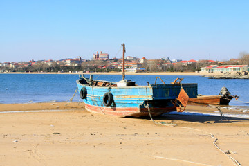 Wooden fishing boats in the sea