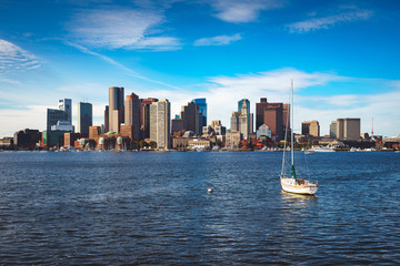Obraz premium Boston skyline with sail boat, Boston Massachusetts USA