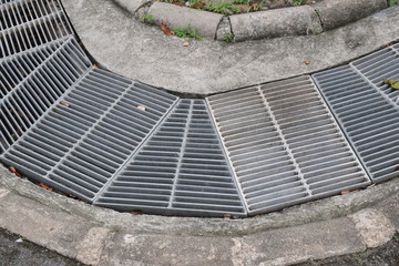 corner of steel grating gutter