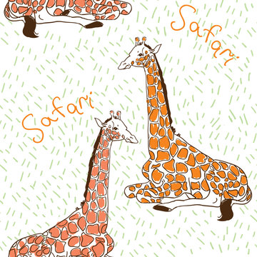 African giraffe vector pattern for textile, fabric, fashion clothes. African animal illustration isolated on background
