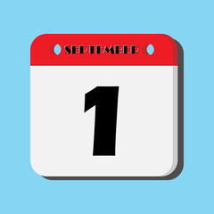Calendar icon. Calendar in a flat style. Inscription First of September. Vector illustration.