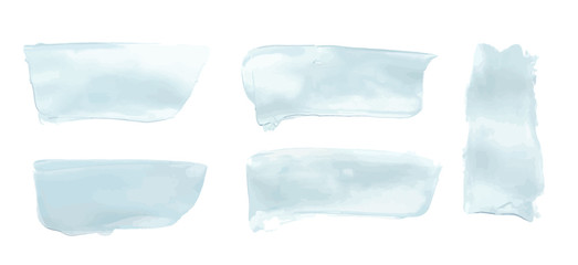 Vector pale blue paint smear stroke stain set. Abstract acrylic textured art illustration. Acrilyc Texture Paint Stain Illustration. Hand drawn brush strokes vector elements. Acrilyc strokes.