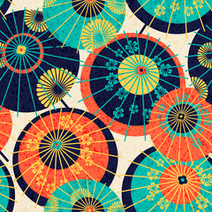 seamless vector pattern design with colorful traditional japanese umbrellas. design for print, wrapping, wallpaper - 236760606
